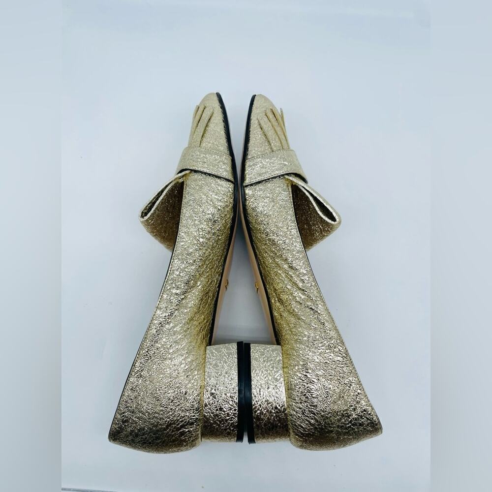 Gucci Gold Metallic leather GG fringe Marmont 30mm Heeled Loafer pumps EU 41 - Picture 9 of 12